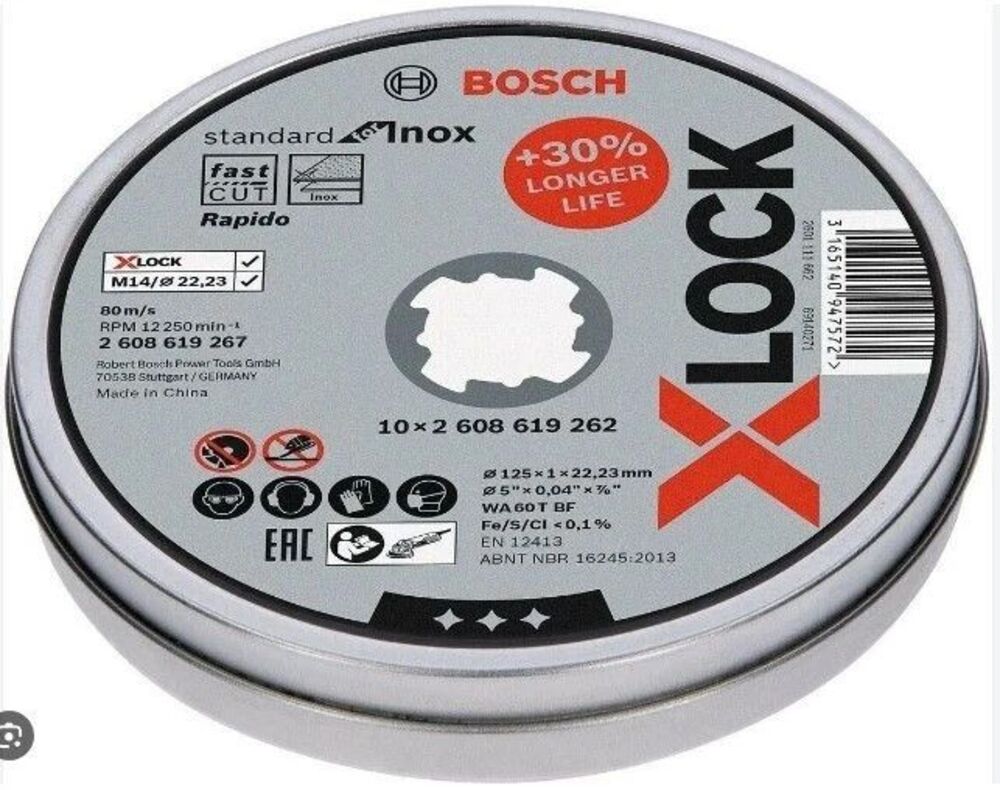 BOSCH 2608619267 X-LOCK Grinding Disc Straight Standard for Inox 10x125x1x22.23m